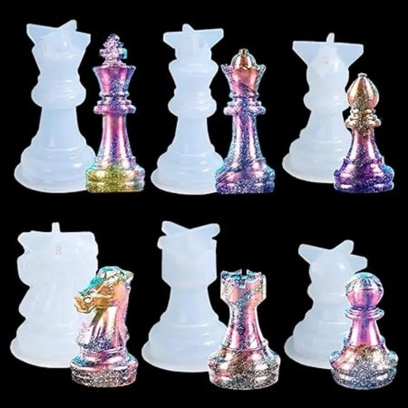 

6PCS Chess Resin Molds Set 3D International Chess Piece Silicone Molds for Resin Casting Epoxy Silicone Molds for DIY Crafts Che