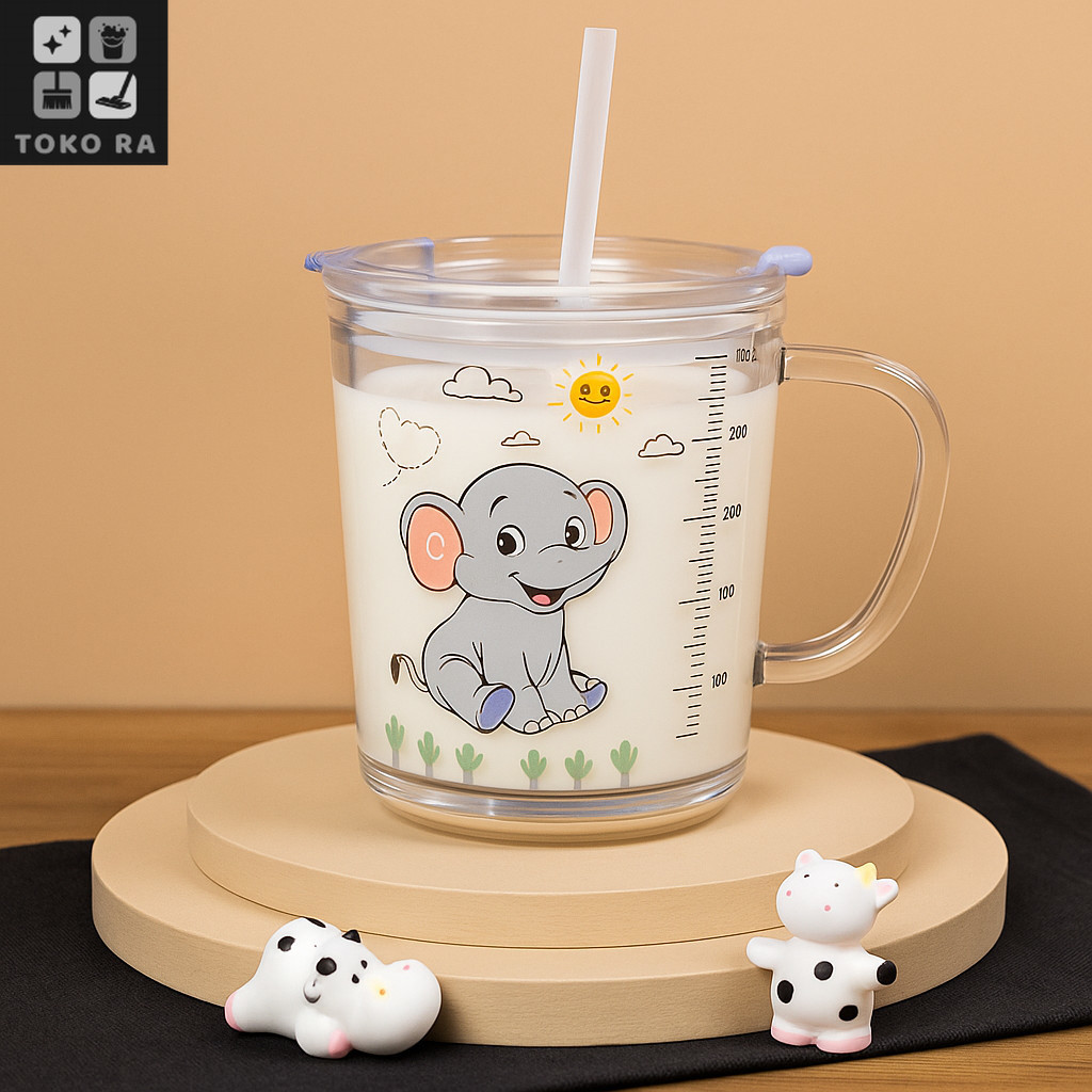 RA Gelas susu anak || Gelas susu kaca anak + sedotan
