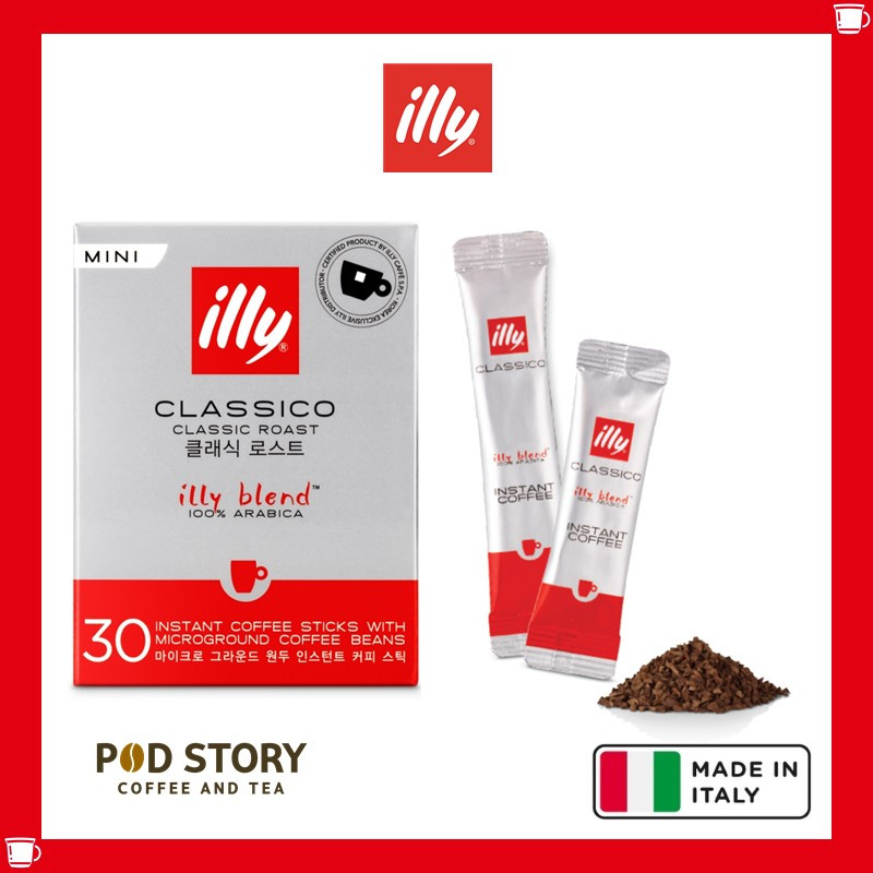 

Ready illy Coffee Classico 30 Sticks/Sachets (Box) Kopi Hitam Premium Italia Instant Coffee
