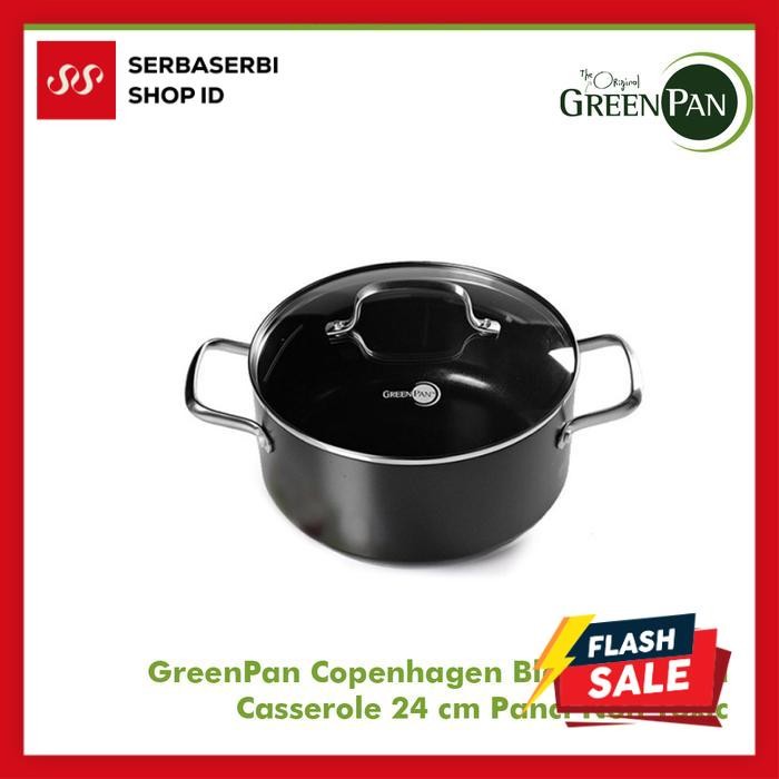 GreenPan Copenhagen Black Covered Casserole 24 Cm Panci Non Toxic