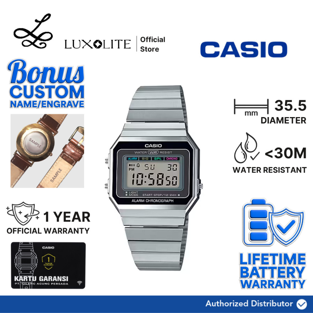 [Luxolite] CASIO Jam Tangan Unisex Digital A700W-1ADF/A700W-1A/A700W-1 Stainless Steel Strap