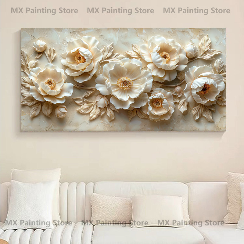 

Peony Plaster Elegance LightTextured Wall Art Canvas Painting,Modern Home Decor Print Poster,Abstract Flower Picture Room Decor