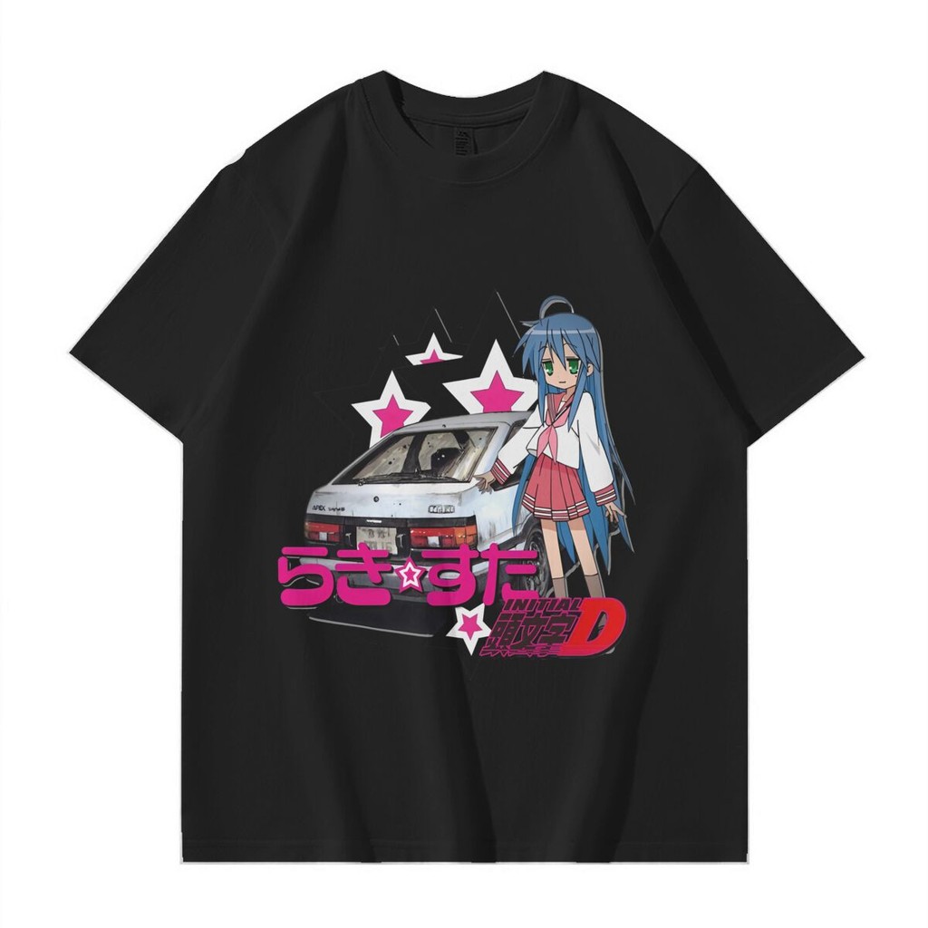 Anime-Lucky Star-Konata-Kaos-Kartun-Unisex-Estetika-Vintage-Mobil-Unisex-Kaos-Komik