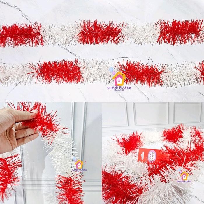 Promo SLINGER MERAH PUTIH MURAH standart tebal 5cm panjang 2m 17 agustus bulu rumbai tali dekorasi d