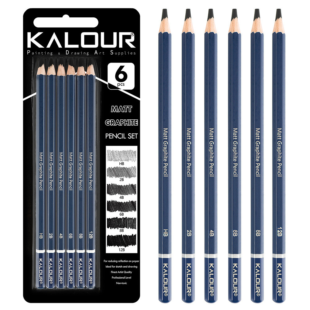 

Kalour 6 PCS Matte Black Sketch Pens Wooden Pencils Set Professional Drawing Journal Writing Pencils School Smooth Writing