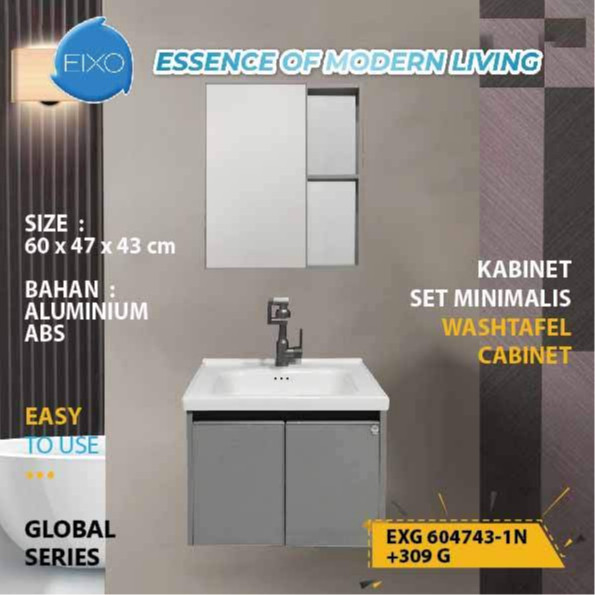 EIXO Wastafel Cuci Tangan Kamar Mandi Alumunium Kabinet Satu Set EXG 604743-1N