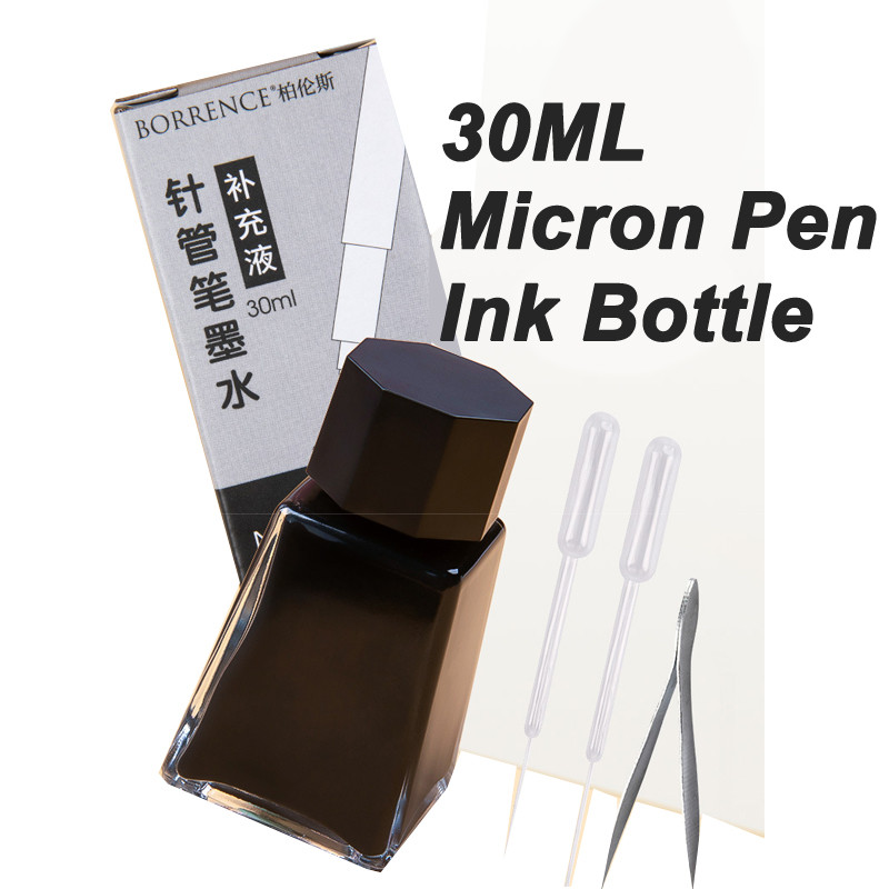 

30ml MIcron Pen Ink Bottle Liquid Black Ink for Micro Fineliner Pen Waterproof Liner Pen Refill (Converter X1 for Free)