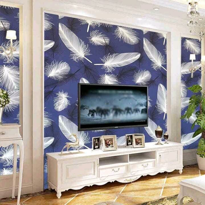 Wallpaper Dinding Murah Wallpaper Sticker Dinding Ruang Tamu MOTIF Bulu Burung Merak Ungu