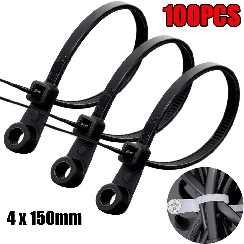 

100PCS Nylon Cable Ties Screw Hole Fixed Cable Ties Plastic Self-locking Cord Reusable Fastening Loop Detachable Bundle Straps