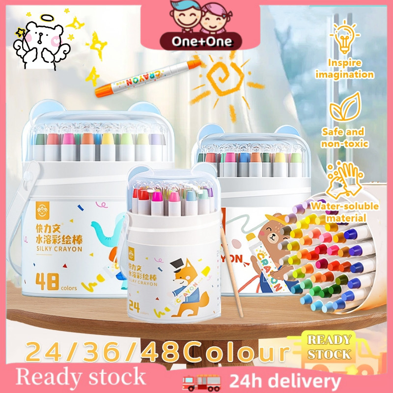 

[FREE BRUSH]24/36/48pcs Washable Crayon For Kids Non Dirty Non Toxic Painting Crayon Colouring