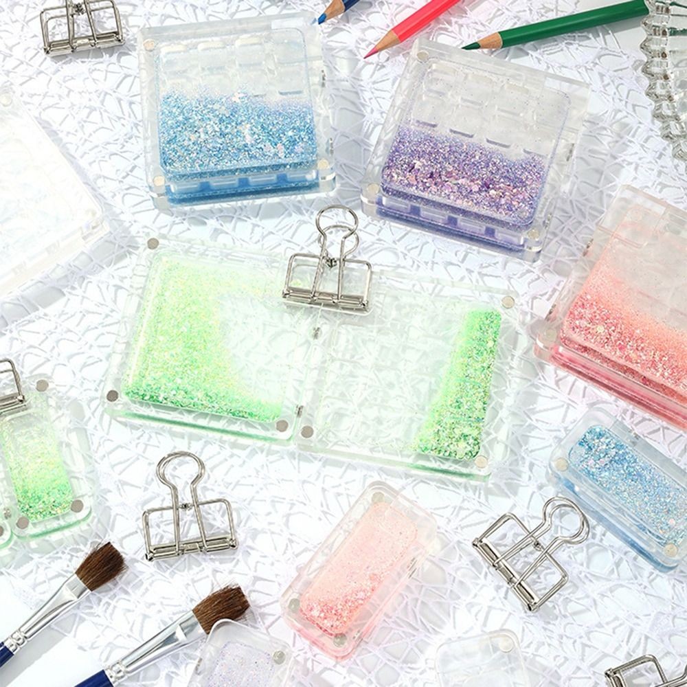 

Portable Acrylic Watercolor Paint Palette Quicksand Magnetic Travel Painting Tray Foldable Sparkling Paint Pigment Box Outdoor