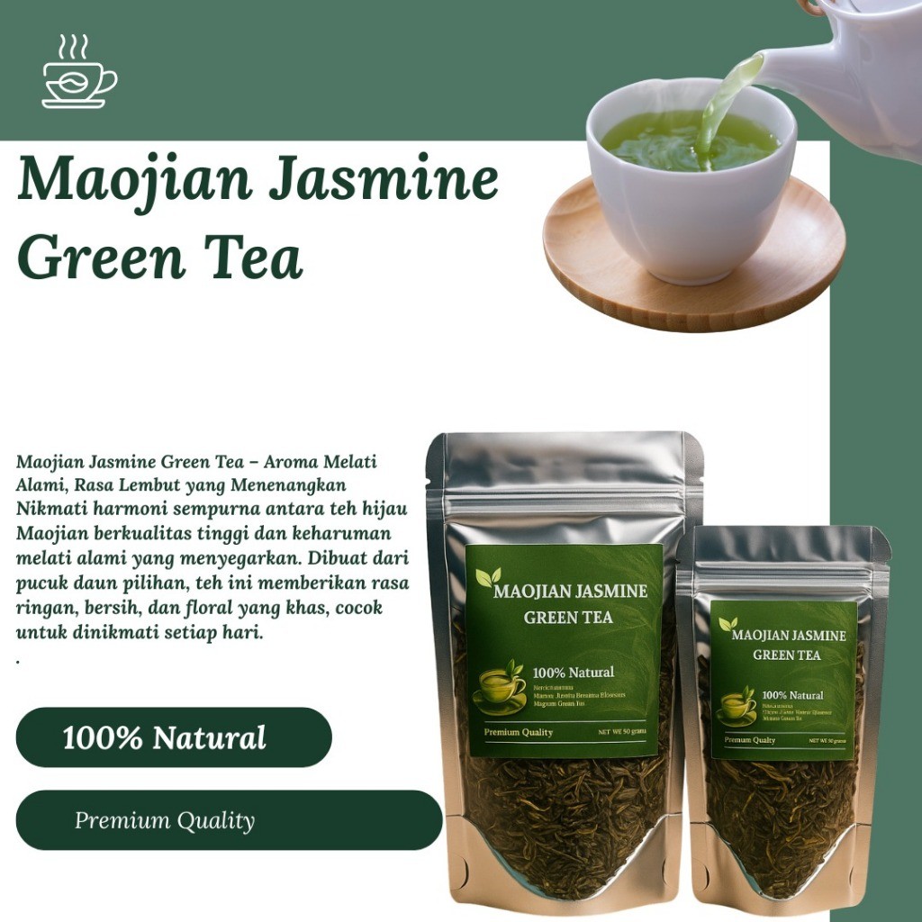 

Maojian Jasmine Green Tea / Teh Hijau Melati 50gr/25gr Teh Asli Premium