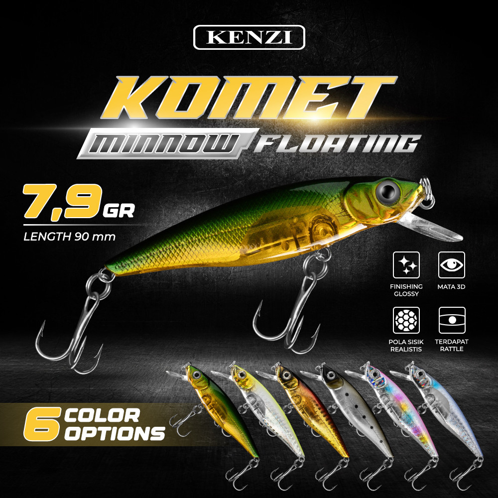 LURE KENZI KOMET 7.9gr 9cm - MINNOW FLOATING Umpan Pancing Ikan Mainan HX