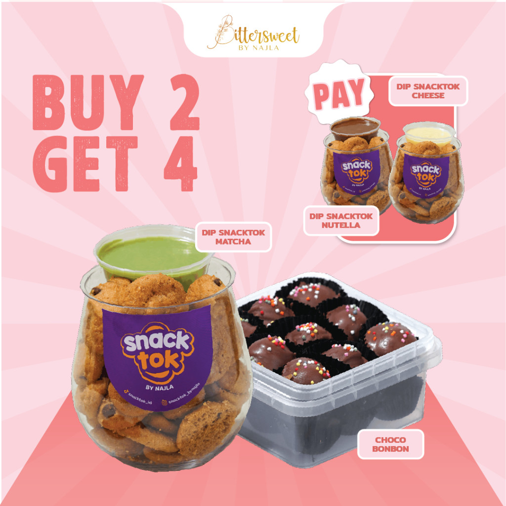 

( BAYAR 2 DAPAT 4 ) 2 DIP Snacktok ( Nutella + Cheese ) FREE DIP Snacktok Matcha + Choco Bonbon [ Best Price ]