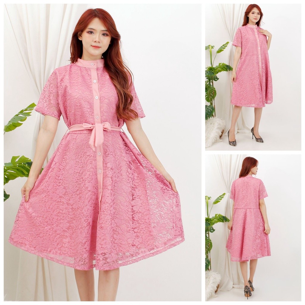 Dress Clara Brukat Midi / Dres Pesta Brokat / Dress Gereja Natal / Dress Brukat Corneli Premium / Dr