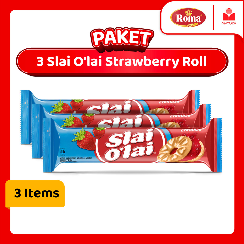 

Paket 3 Biskuit Roma Slai O'Lai Strawberry Roll 128 Gram