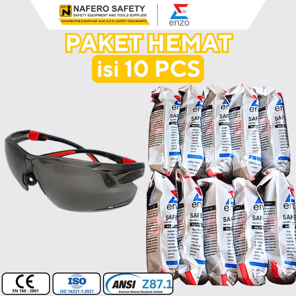 NEW PRODUK [ 1 Dus Isi 10 Pcs ] KACAMATA LAS HITAM PEKAT GELAP 11 DIN SAFETY GLASSES ENZO TERLARIS