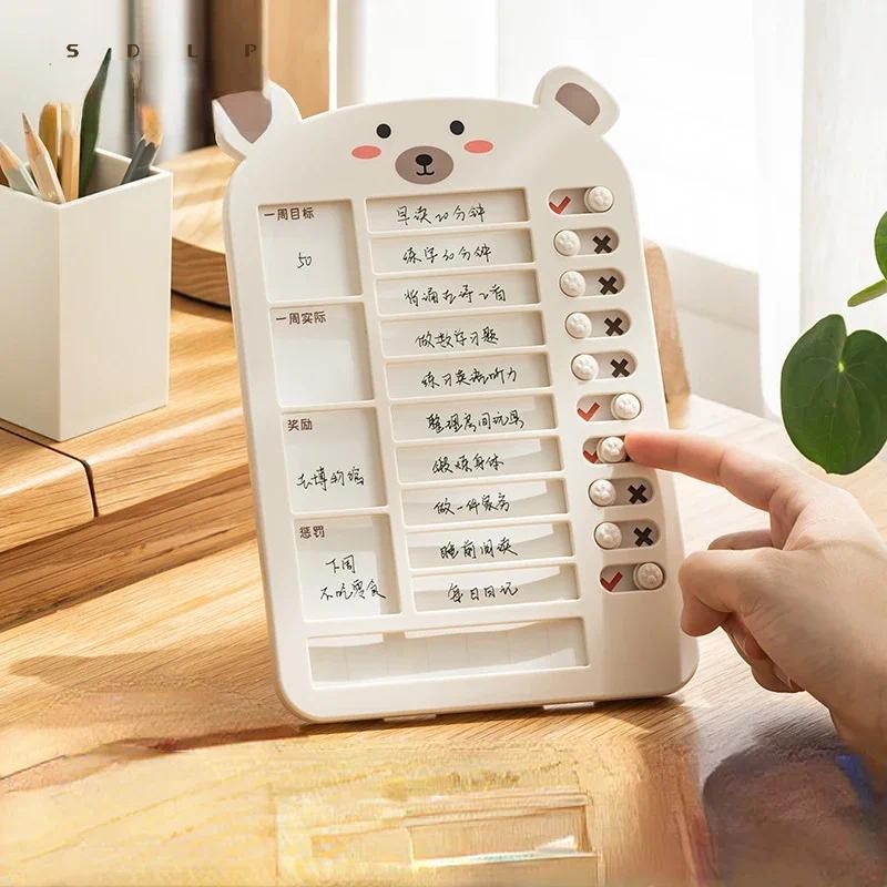 

Cartoon Bear Reusable My Checklist Daily Planner Memo Plastic Board Chart Responsibility Behavior for Kid Self-discipline Card