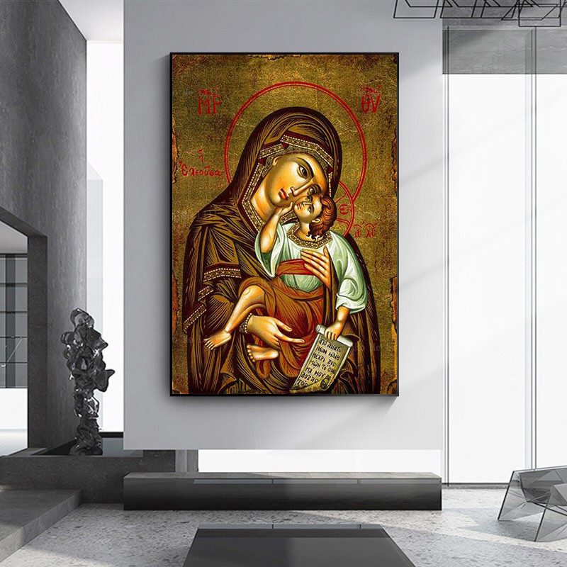 

The Therapist Virgin Mary And Jesus Ikon Panagia Mother Of God Byzantine Orthodox Religious Canvas Wall Art For Livingroom Decor