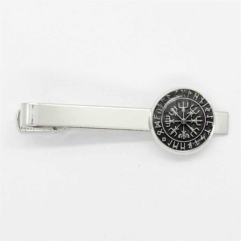 

New Viking Compass Ancient Trinity Nordic Rune Odin Symbol Pattern Glass Tie Clip Silver Color Tie Clips for Men Charm Jewelry