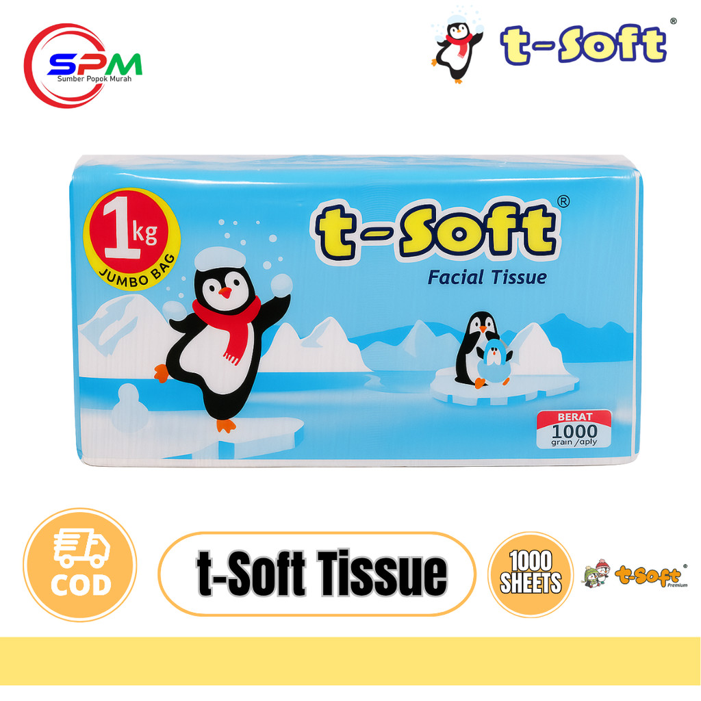 T-SOFT Ficial  Tissue 1 PACK 1000g/1Kg/1000 Sheets | Tisu Jumbo T SOFT Tisu Wajah SPM