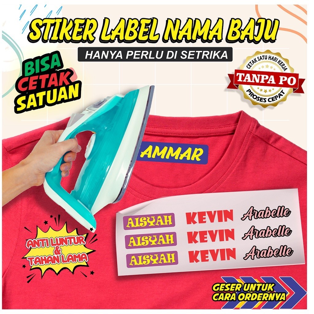 

Stiker Sablon Label Nama Kaos / Kain Sticker Setrika Custom Stiker Tag Baju Seragam Sekolah Pesantren