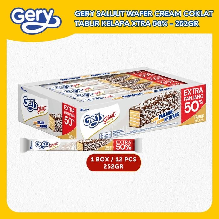 

Gery - 1 BOX Gery Saluut Wafer cream Coklat Tabur Kelapa XTRA 50% - 252gr (12 PCS)