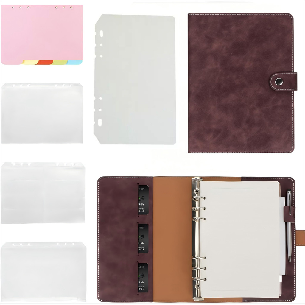 

A5 Soft PU Leather Notebook Binder set- PU Leather Binder with 6 Rings, Binder Pockets,Paper and PP Dividers, Refill line Paper