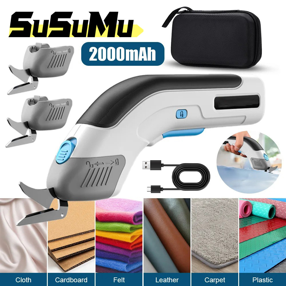 

Cordless Electric Tailoring Scissors 2000mAh shears for Cardboard Leather Fabric Cloth Carpet Cutting Tool 2 blades Storage Case