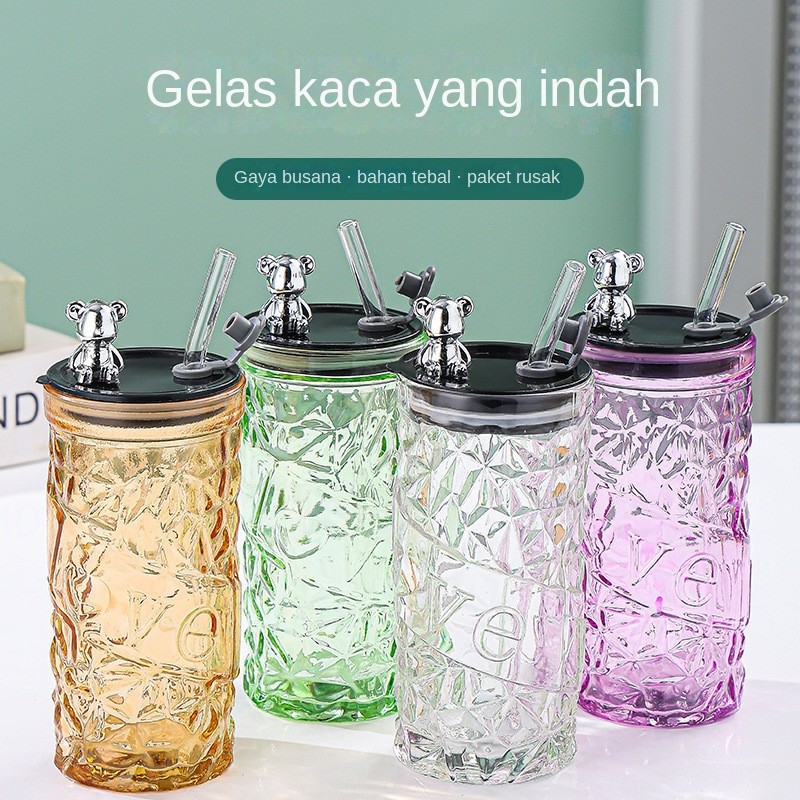 Mug Gelas Tumbler Dengan Sedotan Milk Cup Tumbler Glass With Straw