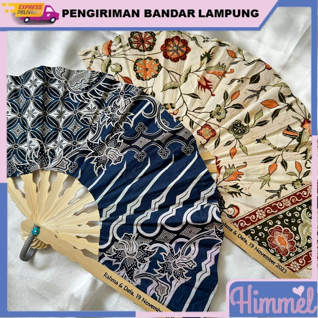 SOUVENIR PERNIKAHAN KIPAS BATIK MURAH KHAS JOGJA CUSTOM NAMA HIMMEL SOUVENIR