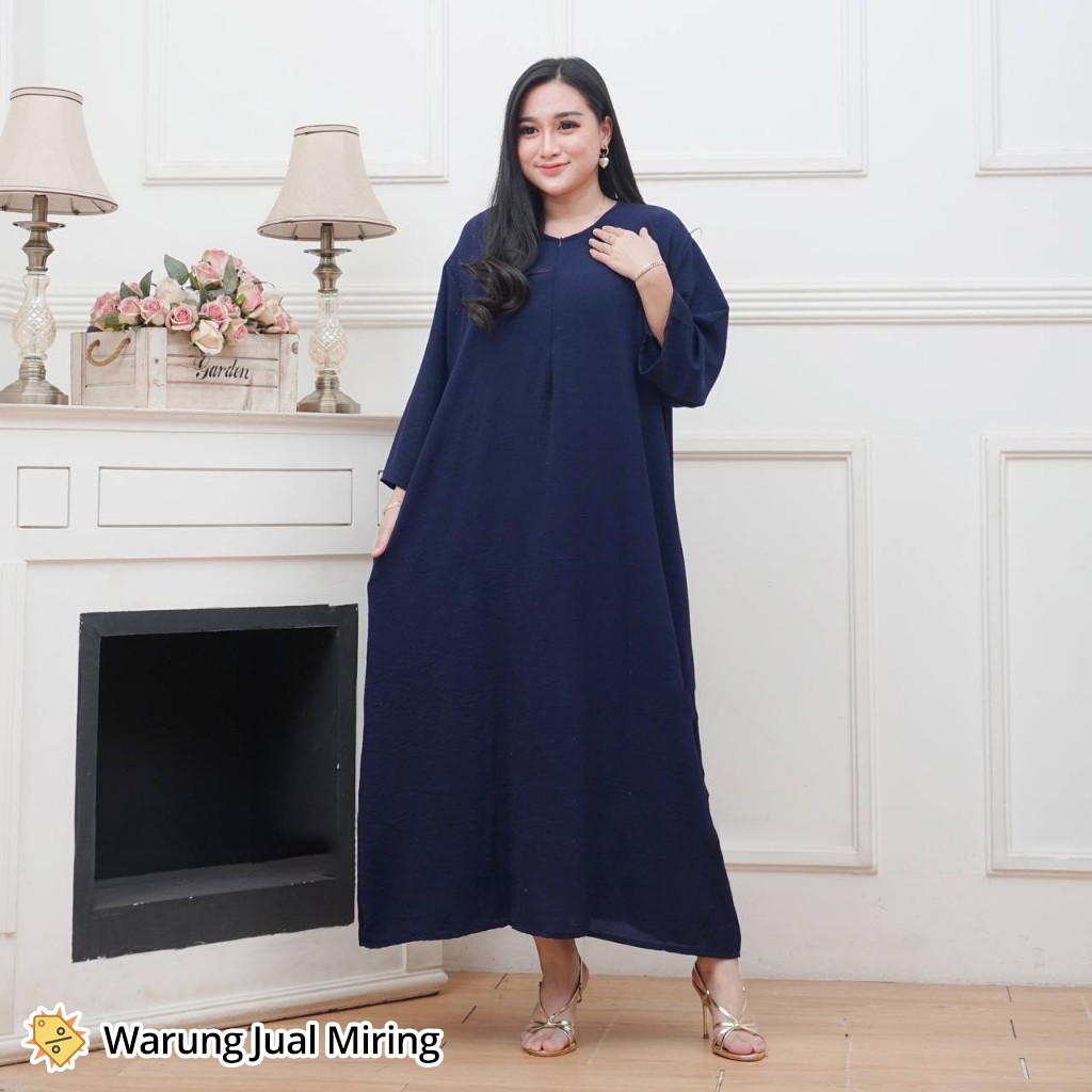 Dress Gamis Daster Tunik Crinkle Airflow Polos Busui Lengan 3/4 Baju Gamis Panjang Santai Harian Rum