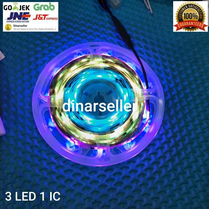 LED STRIP RGB RUNNING 5M 5050 IC PINTAR IP44 WATERPROOF TANPA TRAFO (6 LED 1 IC)