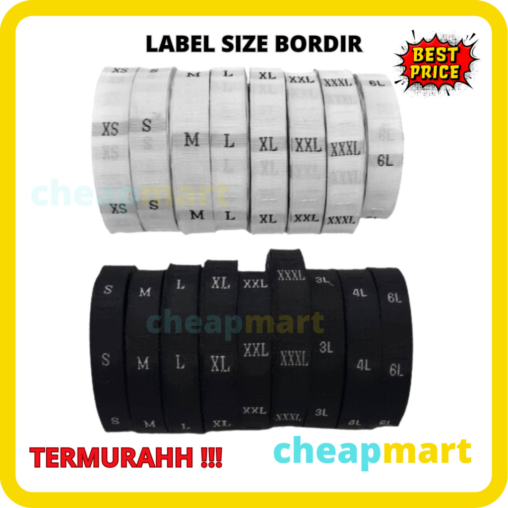 

[Min-3] [500PCS] Label Size Bordir Hitam/Putih Tag Ukuran Baju / Size Untuk Label Konveksi / Ukuran S, M, L, XL, XXL