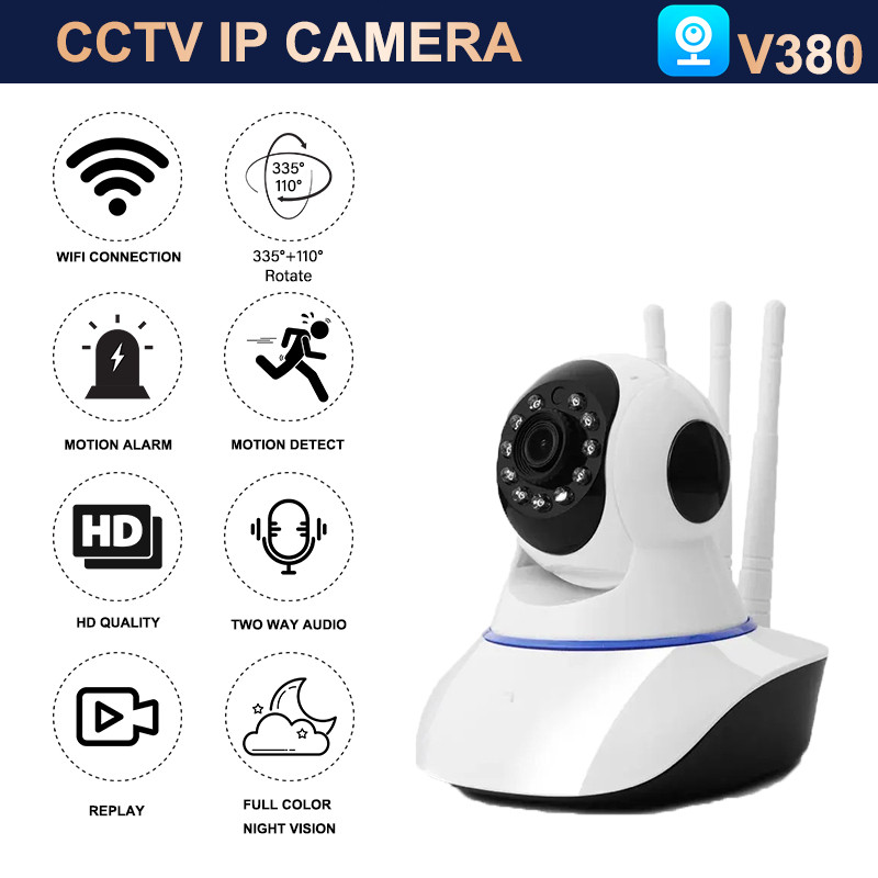 IP Camera CCTV WIRELESS Wifi 3 Antena V380 1080P Wifi Night Vision cctv wifi jarak jauh lewat hp