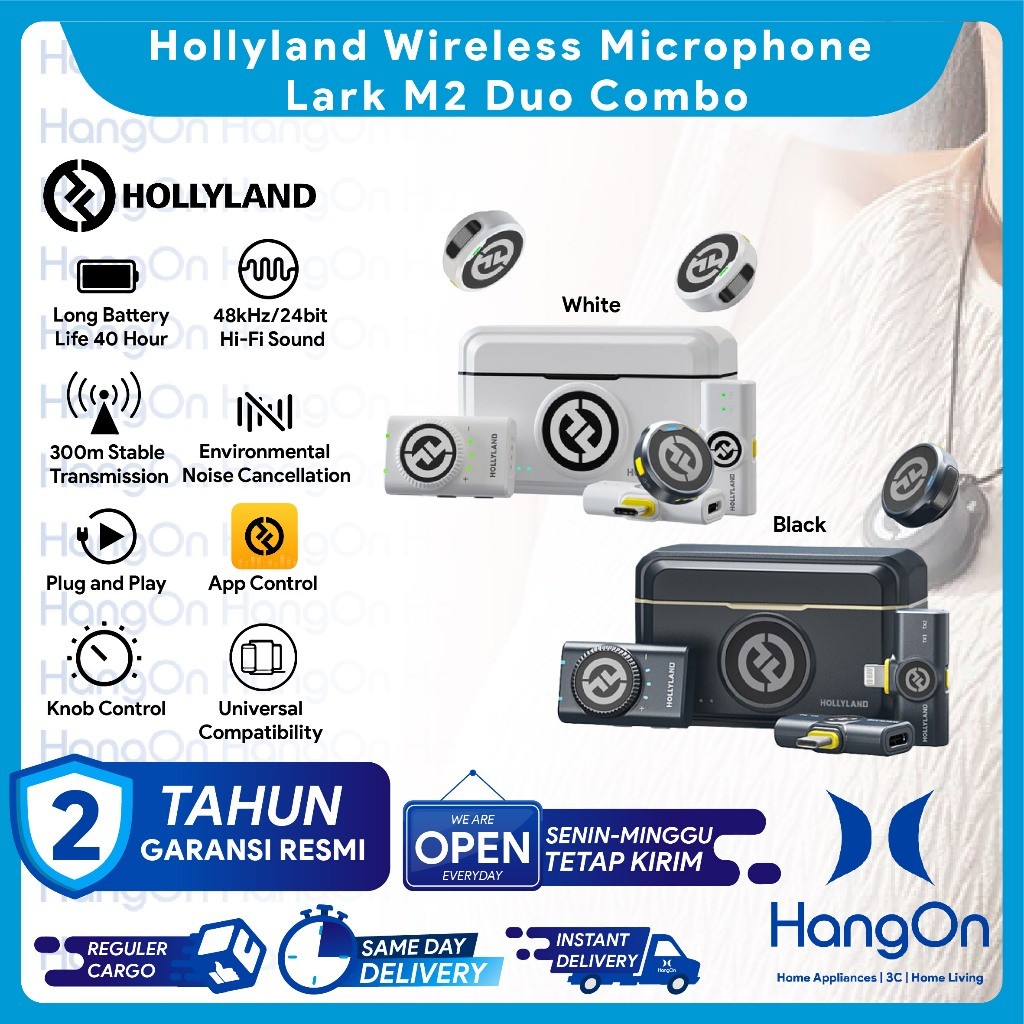

Hollyland Lark M2 Duo Combo Mic Wireless Microphone For Kamera / HP / Mixer With Charging Case