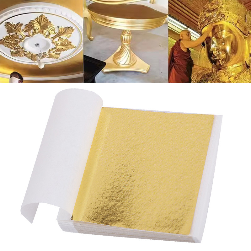 

100pcs Art Craft Design Paper Sheets Gold Silver Leaf for Gilding Funiture Lines Wall Crafts Home DIY Decoration Wedding Party