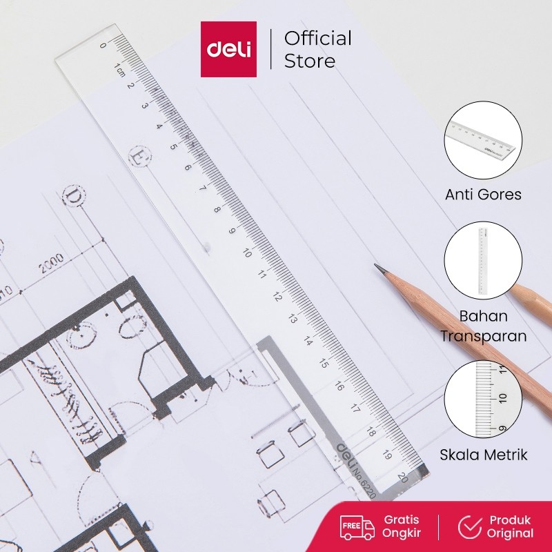

Deli Penggaris Kualitas tinggi tranparant pengukuran akurat 20/30/40/50/60cm E6220