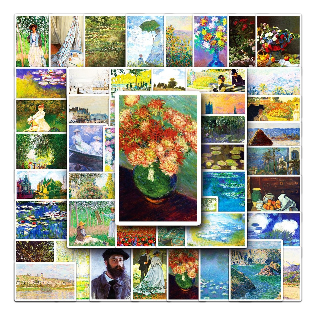 

10/30/50PCS Claude Monet Oil Painting Stickers Aesthetic Decoration Decals DIY Phone Wall Stationery Fridge Classic Sticker Toy