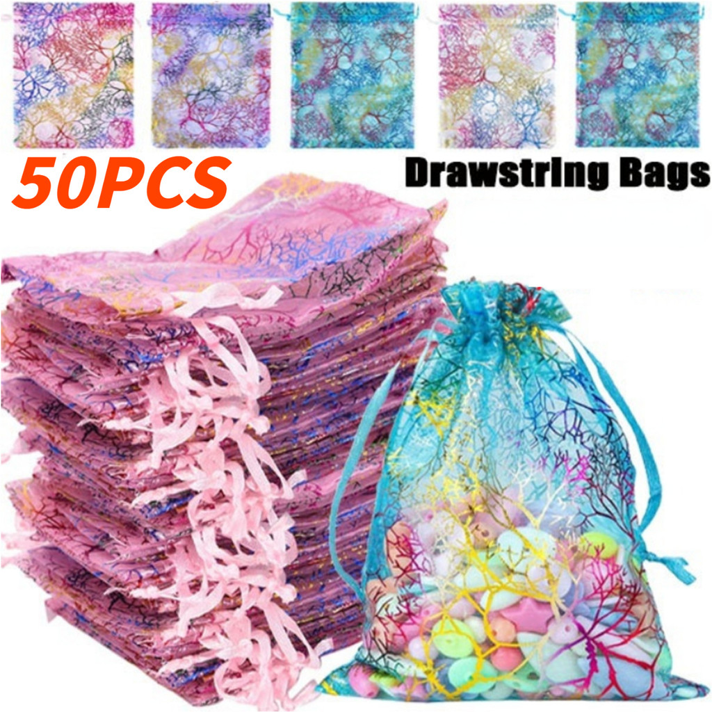 

50PCS Colorful Organza Bag,Jewelry Packaging Bag,Wedding Gift Drawstring Bag,Candy Pouches for Wedding Party Valentine's