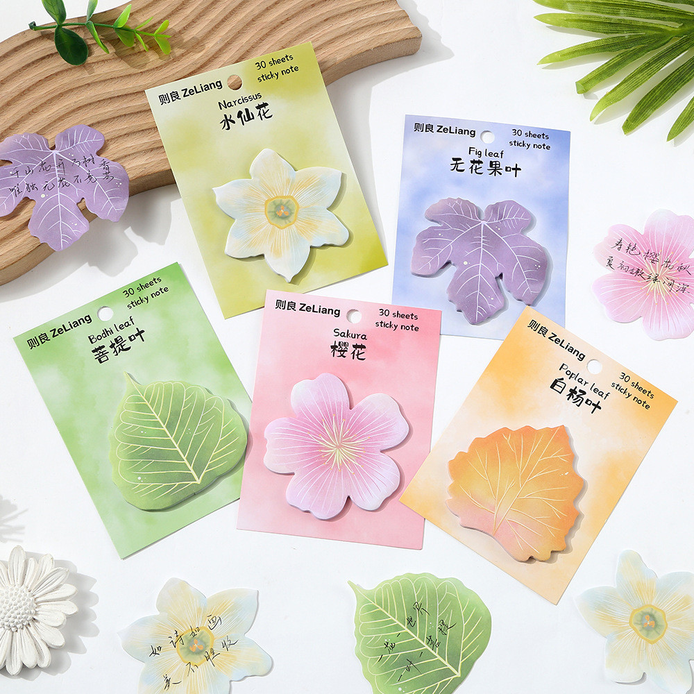 

30sheets Leaves and Flowers Sticky Notes Cute Simulated Leaves Memo Notes Creative Memo Pad Sticky Paper Kawaii Stationery
