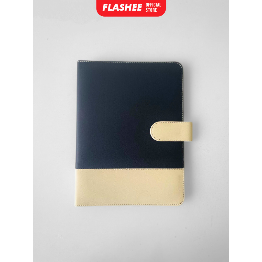 

Flashee Binder Polos Eksklusif Two Tone Warna Kombinasi Agenda Kuliah Krem Hitam A5 20 Ring