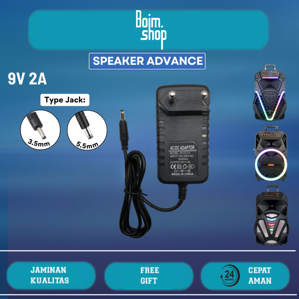 TERMURAH Adaptor charger cas speaker portabel meting Advance 9V 1.5A - 9V 2A untuk seri k881 - k882 
