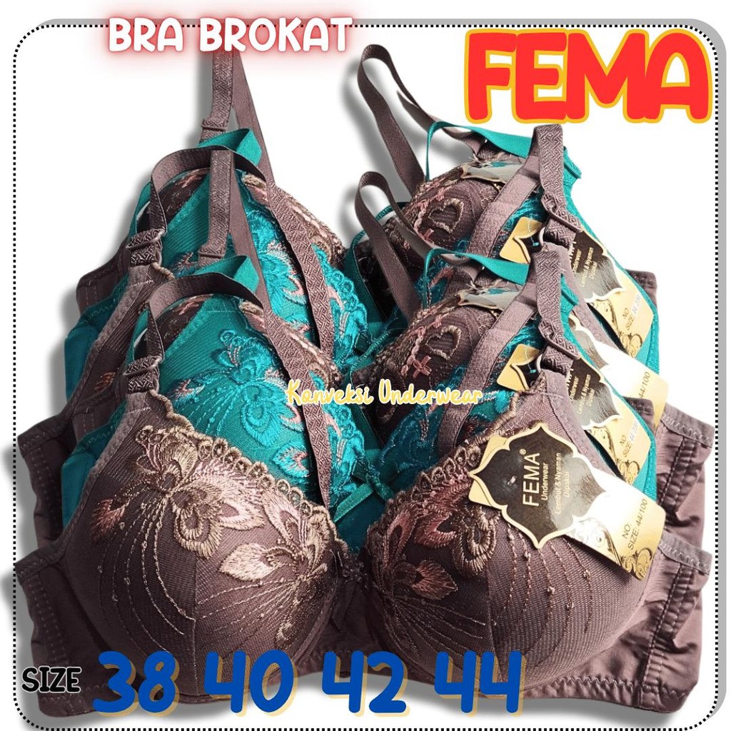 BRA renda brokat FEMA – BH wanita tipis tanpa kawat size 38 40 42 44