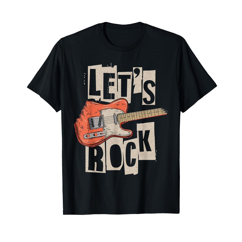 Kaos Retro Let's Rock Gitaris Band Pencinta Musik Gitar Listrik