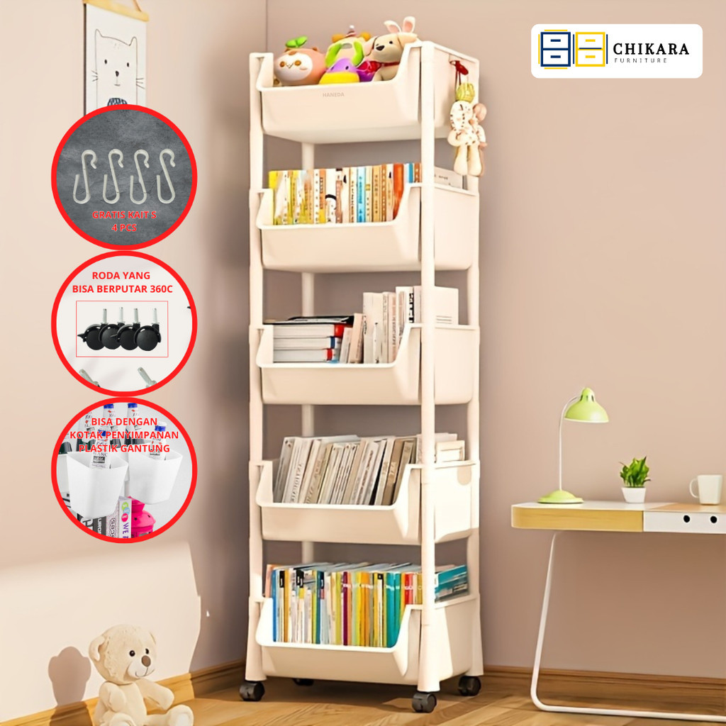 

CHIKARA DEEP 5 Susun Rak Plastik Rak Susun Serbaguna Rak Sepatu Rak Buku Rak Dapur Rak Toilet Roda