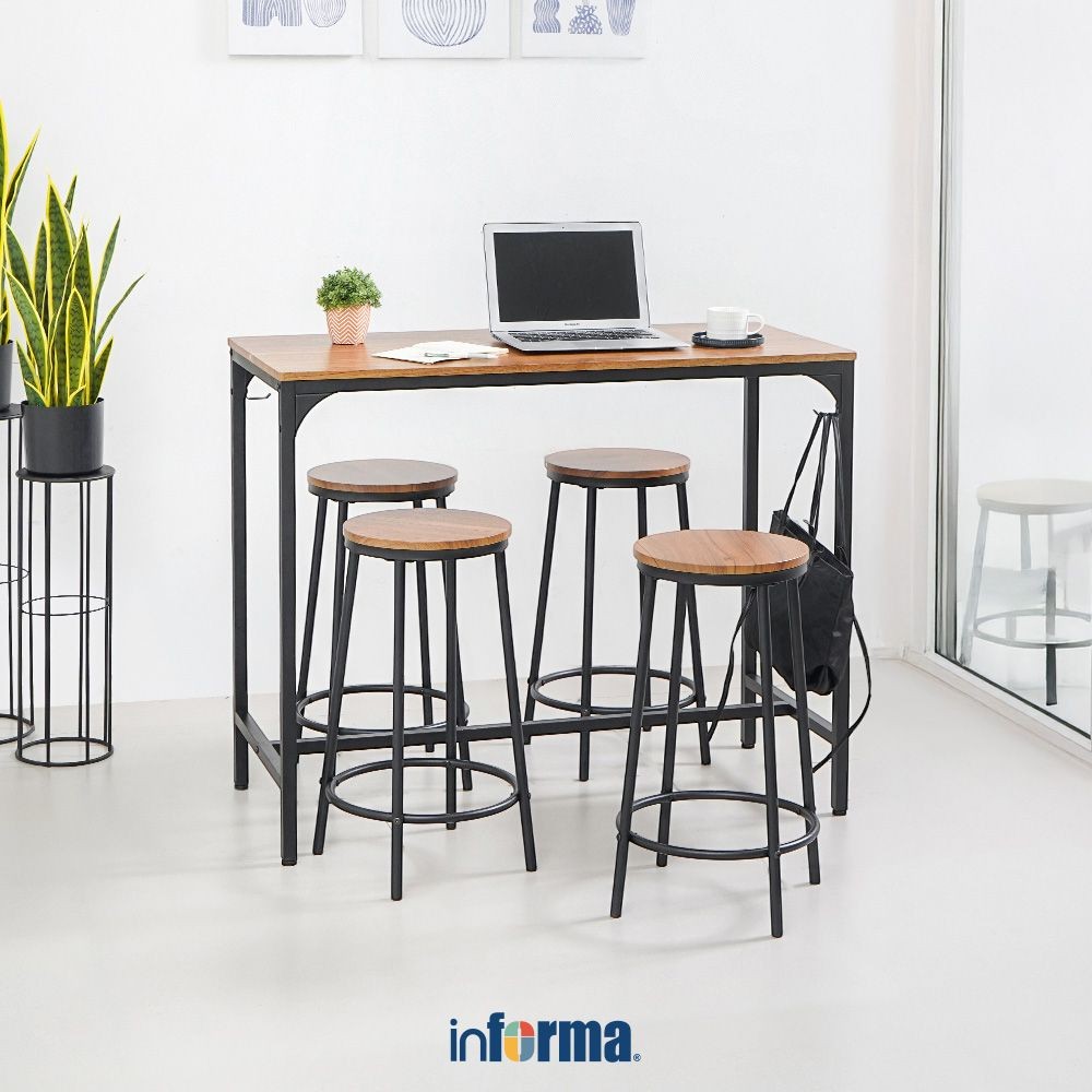 Informa Balgan Set Meja & Bangku Bar - Cokelat Bar Table Kursi Kafe Restoran Serbaguna Furniture Ind