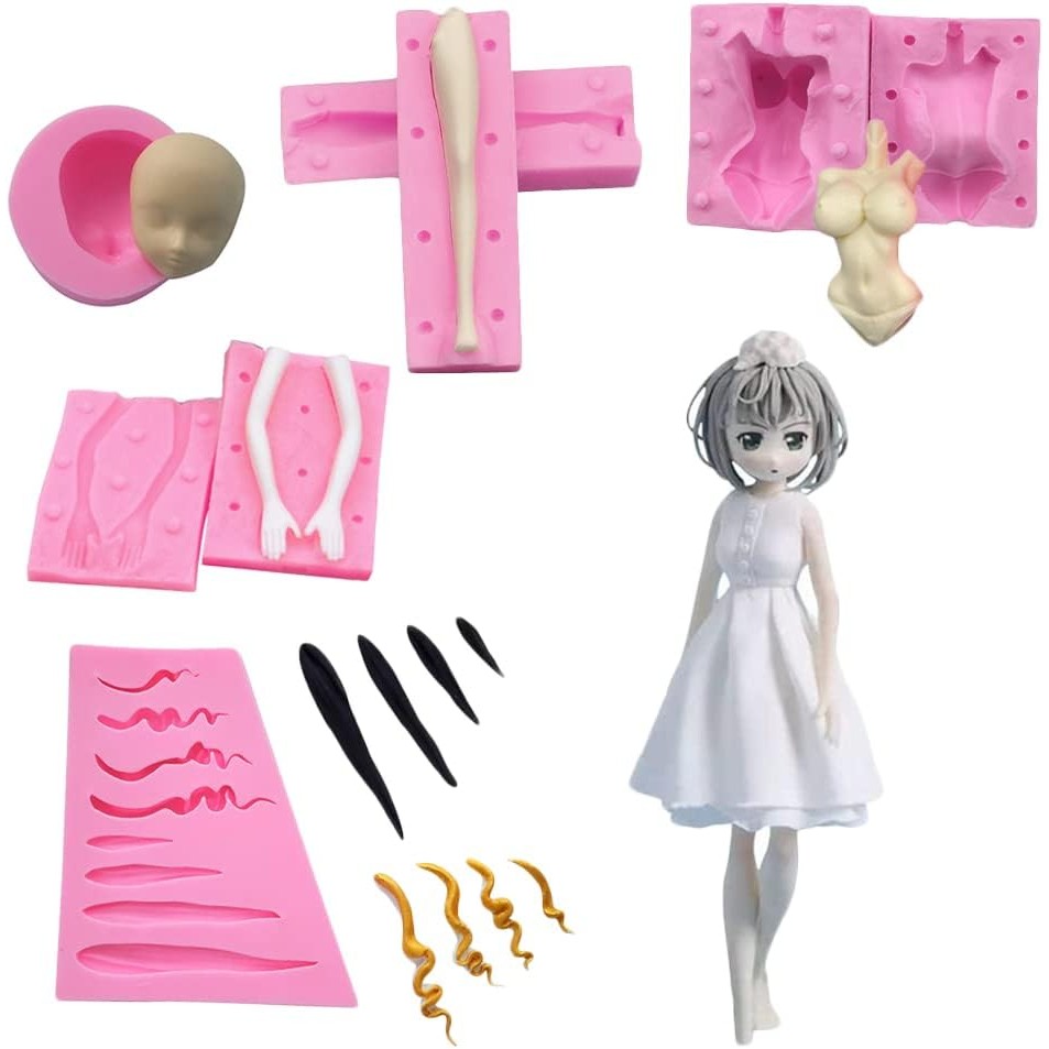 

3D Doll Body Leg Arm Face Head Silicone Mold Fondant Craft Clay Resin Mould DIY Cake Decorating Supplies Baking Tool