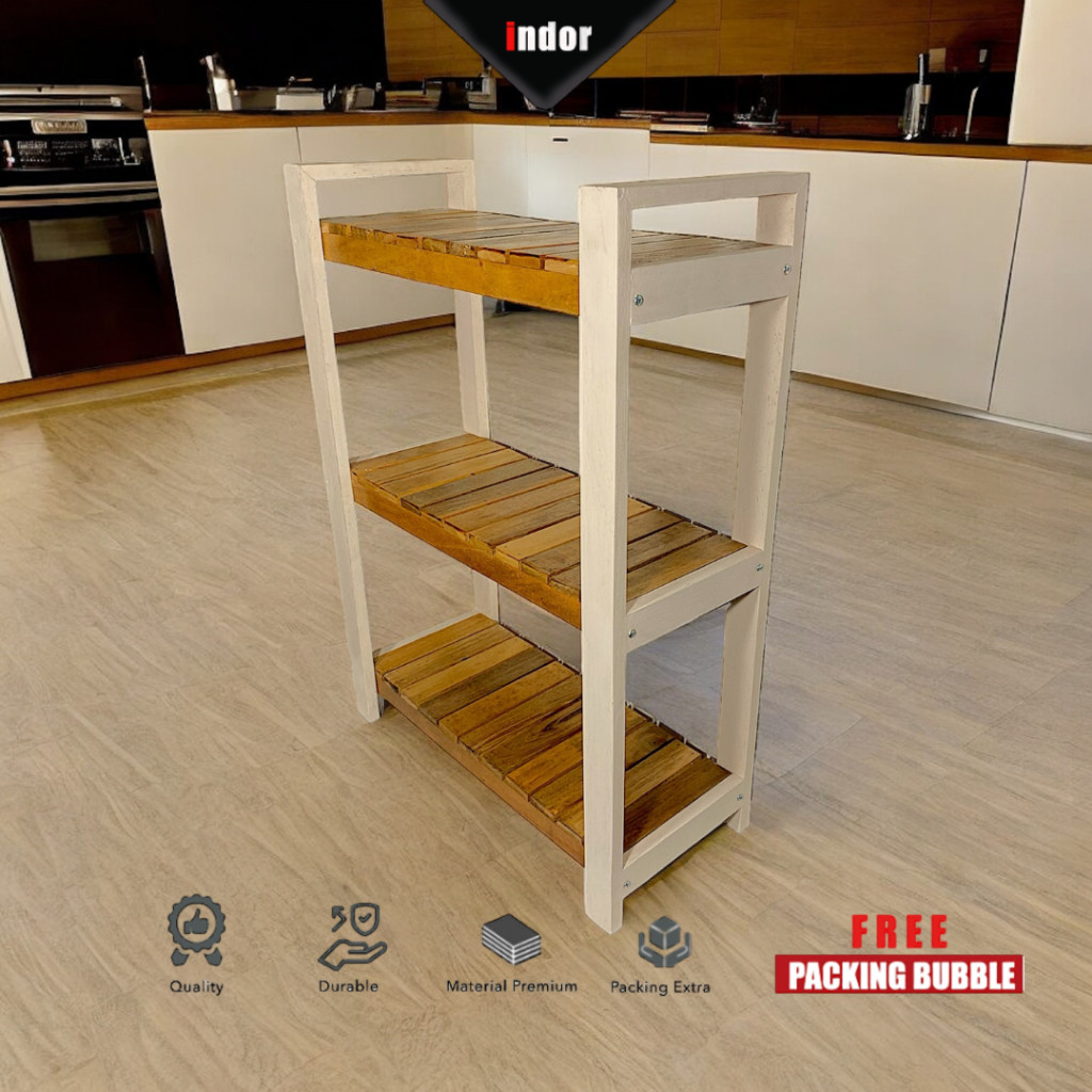 NEW PRODUK Rak Kayu Serbaguna Rak Bumbu Dapur- Rak Kayu Minimalis 3 Susun (Kode RM01) - Rak Buku Rak