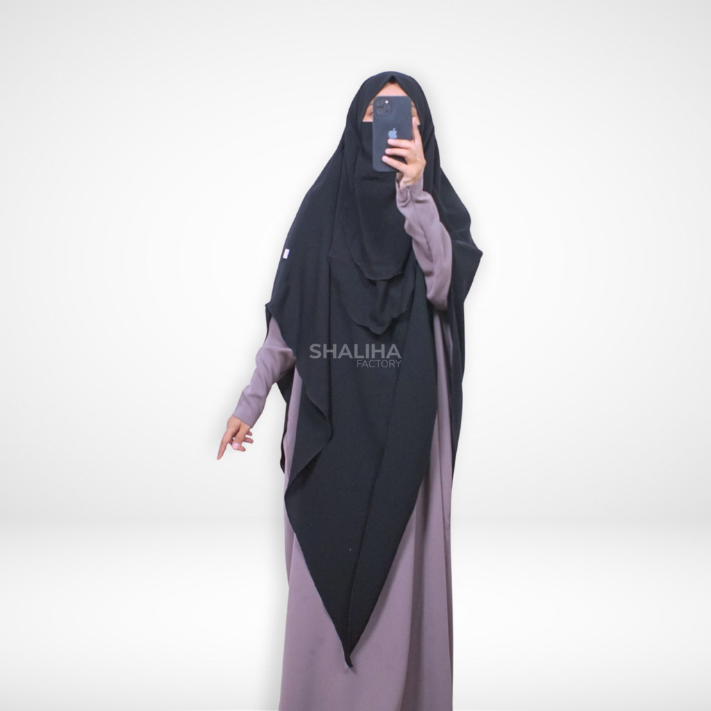ShalihaFactory - Mina French Khimar Jetblack Long Ramping Bentuk V-Oval